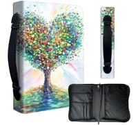 Decahouy Étui de protection pour bibles de 24,1 x 17 cm - Cuir PU imperméable avec fermeture éclair, poignée et porte-stylo - Cadeau chrétien pour homme et femme, arbre et feuilles en forme de cœur