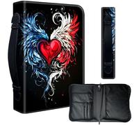 Decahouy Étui de protection pour bibles de 24,1 x 17 cm - Cuir PU imperméable avec fermeture éclair, poignée et porte-stylo - Cadeau chrétien pour homme et femme - Tatouage cœur rouge avec ailes