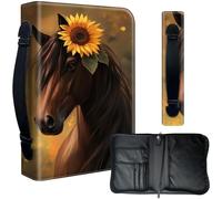 Decahouy Étui de protection pour bibles de 24,1 x 17 cm - Cuir synthétique imperméable avec fermeture éclair, poignée et porte-stylo - Cadeau chrétien pour homme et femme, cheval marron portant un