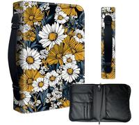 Decahouy Étui de protection pour bibles de 24,1 x 17 cm en similicuir PU imperméable avec fermeture éclair, poignée et porte-stylo - Cadeau chrétien pour homme et femme, moutarde bleue et fleurs