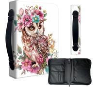 Decahouy Étui de protection pour bibles de 24,1 x 17 cm en similicuir PU imperméable avec fermeture éclair, poignée et porte-stylo - Cadeau chrétien pour homme et femme, hibou et fleurs Cutev