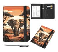 Decahouy Étui portefeuille pour passeport et carte de vaccin, portefeuille de voyage avec blocage RFID, fente pour carte de vaccin pour homme et femme, Éléphant de savane africaine, with Pen