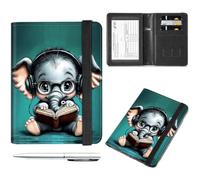 Decahouy Étui portefeuille pour passeport et carte de vaccin, portefeuille de voyage avec blocage RFID, fente pour carte de vaccin pour homme et femme, Joli bébé éléphant, with Pen