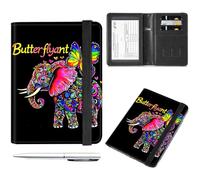 Decahouy Étui portefeuille pour passeport et carte de vaccin, portefeuille de voyage avec blocage RFID, fente pour carte de vaccin pour homme et femme, Éléphant papillon coloré, with Pen