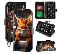 Decahouy Étui portefeuille pour Samsung Galaxy A13 5G avec blocage RFID, 4 porte-cartes et béquille, dragonne - Étui de protection à rabat magnétique en cuir pour Galaxy A13, Vache Highland Serious