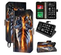 Decahouy Étui portefeuille pour Samsung Galaxy A25 5G avec blocage RFID, 4 porte-cartes et béquille, dragonne - Étui de protection à rabat magnétique en similicuir PU pour Galaxy A25, Fire Wolf et