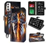 Decahouy Étui portefeuille pour Samsung Galaxy A54 5G avec blocage RFID, 4 porte-cartes et béquille, dragonne - Étui de protection à rabat magnétique en cuir PU pour Galaxy A54, Fire Wolf et Tiger