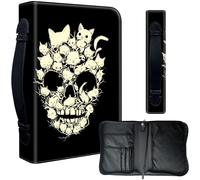 Decahouy Housse de bible pour bibles de 24,1 x 17 cm - Cuir PU imperméable avec fermeture éclair, poignée et porte-stylo - Cadeau chrétien pour homme et femme - Tête de mort de chats blancs