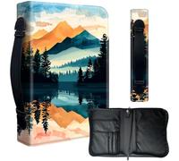 Decahouy Housse de bible pour bibles de 24,1 x 17 cm - Cuir PU imperméable avec fermeture éclair, poignée et porte-stylo - Cadeau chrétien pour homme et femme, forêt et montagnes