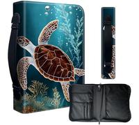 Decahouy Housse de bible pour bibles de 24,1 x 17 cm - Cuir PU imperméable avec fermeture éclair, poignée et porte-stylo - Cadeau chrétien pour homme et femme, tortue de mer et algues d'eau