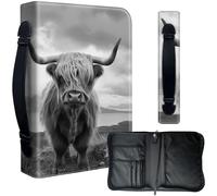 Decahouy Housse de bible pour bibles de 24,1 x 17 cm - Cuir PU imperméable avec fermeture éclair, poignée et porte-stylo - Cadeau chrétien pour homme et femme, vache Highland vintage