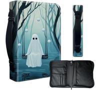 Decahouy Housse de bible pour bibles de 24,1 x 17 cm - Cuir PU imperméable avec fermeture éclair, poignée et porte-stylo - Cadeau chrétien pour homme et femme, fantôme assis sur la balançoire