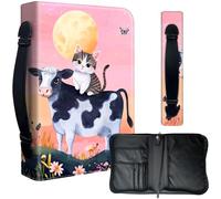 Decahouy Housse de bible pour bibles de 24,1 x 17 cm - Cuir PU imperméable avec fermeture éclair, poignée et porte-stylo - Cadeau chrétien pour homme et femme, chat mignon, vache et ciel rose