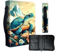 Decahouy Housse de bible pour bibles de 24,1 x 17 cm - Cuir PU imperméable avec fermeture éclair, poignée et porte-stylo - Cadeau chrétien pour homme et femme, tortue mignonne et montagne