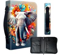 Decahouy Housse de bible pour bibles de 24,1 x 17 cm - Cuir PU imperméable avec fermeture éclair, poignée et porte-stylo - Cadeau chrétien pour homme et femme, éléphant élégant et fleurs