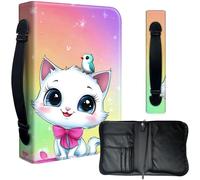 Decahouy Housse de bible pour bibles de 24,1 x 17 cm - Cuir PU imperméable avec fermeture éclair, poignée et porte-stylo - Cadeau chrétien pour homme et femme, joli chaton blanc et oiseau