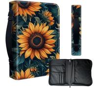 Decahouy Housse de bible pour bibles de 24,1 x 17 cm - Cuir PU imperméable avec fermeture éclair, poignée et porte-stylo - Cadeau chrétien pour homme et femme, tournesols vibrants