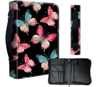 Decahouy Housse de bible pour bibles de 24,1 x 17 cm - Cuir PU imperméable avec fermeture éclair, poignée et porte-stylo - Cadeau chrétien pour homme et femme, papillons colorés