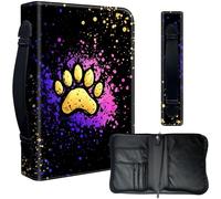 Decahouy Housse de bible pour bibles de 24,1 x 17 cm - Cuir PU imperméable avec fermeture éclair, poignée et porte-stylo - Cadeau chrétien pour homme et femme, empreinte de patte de chien colorée