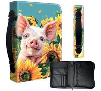 Decahouy Housse de bible pour bibles de 24,1 x 17 cm - Cuir PU imperméable avec fermeture éclair, poignée et porte-stylo - Cadeau chrétien pour homme et femme, joli bébé cochon et tournesol