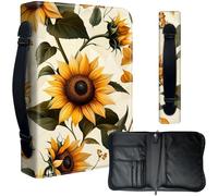 Decahouy Housse de bible pour bibles de 24,1 x 17 cm - Cuir PU imperméable avec fermeture éclair, poignée et porte-stylo - Cadeau chrétien pour homme et femme, beaux tournesols