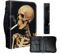 Decahouy Housse de bible pour bibles de 24,1 x 17 cm - Cuir PU imperméable avec fermeture éclair, poignée et porte-stylo - Cadeau chrétien pour homme et femme, squelette fumant