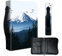 Decahouy Housse de bible pour bibles de 24,1 x 17 cm - Cuir PU imperméable avec fermeture éclair, poignée et porte-stylo - Cadeau chrétien pour homme et femme, mont Fuji avec capuchon de neige