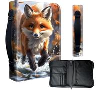 Decahouy Housse de bible pour bibles de 24,1 x 17 cm - Cuir PU imperméable avec fermeture éclair, poignée et porte-stylo - Cadeau chrétien pour homme et femme, renard mignon courant dans la forêt