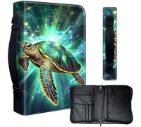 Decahouy Housse de bible pour bibles de 24,1 x 17 cm - Cuir PU imperméable avec fermeture éclair, poignée et porte-stylo - Cadeau chrétien pour homme et femme, tortue de mer verte élégante
