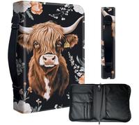 Decahouy Housse de bible pour bibles de 24,1 x 17 cm - Cuir PU imperméable avec fermeture éclair, poignée et porte-stylo - Cadeau chrétien pour homme et femme, jolie vache florale