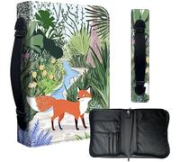 Decahouy Housse de bible pour bibles de 24,1 x 17 cm - Cuir PU imperméable avec fermeture éclair, poignée et porte-stylo - Cadeau chrétien pour homme et femme, renard mignon dans le jardin