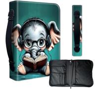 Decahouy Housse de bible pour bibles de 24,1 x 17 cm - En cuir synthétique imperméable avec fermeture éclair, poignée et porte-stylo - Cadeau chrétien pour homme et femme - Joli bébé éléphant