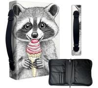 Decahouy Housse de bible pour bibles de 24,1 x 17 cm en similicuir PU imperméable avec fermeture éclair, poignée et porte-stylo - Cadeau chrétien pour homme et femme, raton laveur mangeant de la crème