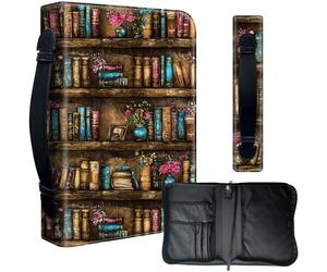 Decahouy Housse de bible pour grandes bibles imprimées et d'étude de 24,1 x 17 cm - Cuir PU imperméable avec fermeture éclair, poignée et porte-stylo - Cadeau chrétien pour homme et femme