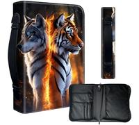 Decahouy Housse de protection pour bibles de 24,1 x 17 cm - Cuir PU imperméable avec fermeture éclair, poignée et porte-stylo - Cadeau chrétien pour homme et femme, loup et tigre