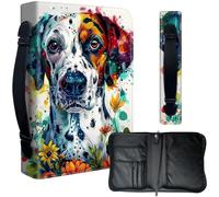 Decahouy Housse de protection pour bibles de 24,1 x 17 cm - Cuir PU imperméable avec fermeture éclair, poignée et porte-stylo - Cadeau chrétien pour homme et femme, chien dalmatien avec fleurs