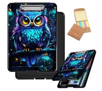 Decahouy Porte-bloc avec rangement, porte-bloc de rangement en plastique robuste avec clip discret, fournitures scolaires et de bureau pour enseignants, infirmières et étudiants, jolie chouette