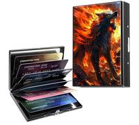 Decahouy Porte-cartes de crédit fin en aluminium avec blocage RFID pour homme et femme, petit portefeuille en métal avec 6 emplacements accordéon, étui léger pour cartes de visite, Loup hurlant avec