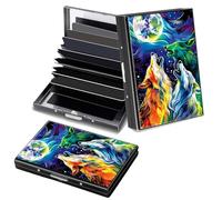 Decahouy Porte-cartes de crédit fin en aluminium avec blocage RFID pour homme et femme, petit portefeuille en métal avec 6 emplacements accordéon, étui léger pour cartes de visite, Night Sky Moon and