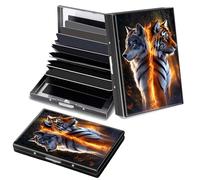 Decahouy Porte-cartes de crédit fin en aluminium avec blocage RFID pour homme et femme, petit portefeuille en métal avec 6 emplacements accordéon, étui léger pour cartes de visite, Un loup et un tigre