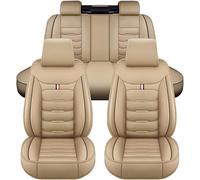 DECAIK Ensemble Complet de Housses de Siège Auto pour Infiniti QX80 2014-2024, Housses de Sièges Avant et Arrière Imperméables, Protection de Siège en Cuir PU pour 5 Places,B Beige