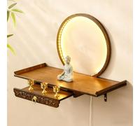 DECAKE Autel de Bouddha Mural avec étagère coulissante, éclairage LED, Meuble de prière Multifonctionnel A02 40 cm (15,7 po)