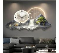 DECAKE Horloge Murale Design Moderne avec LED, Grande Sculpture 3D, Sculptures Murales Créatives De Paysage, Mouvement Silencieux sans Tic-tac, pour Salon, Chambre, Bureau, Couloir, Entré