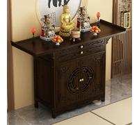 DECAKE Table d'autel en Bambou pour la Maison, 66 x 80 x 100 x 120 cm, Style Chinois, avec piédestal, pour offrandes, prières et méditation, et Portes de Rangement (Noyer, L 120 cm).