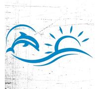 Decalart Kit 1 autocollant dauphin dolphin soleil poisson vagues mer été vacances pour bateau Yatch bateau caravane camping-car caravanes (pièces 1) décoration nautique L209 (053 bleu clair, 55 x 27