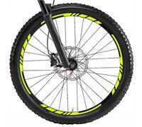Decalart Kit d'autocollants pour jantes de roues de vélo VTT de course et sport 26 27,5 28 29 pouces complet 2 roues décalcomanies autocollants filet rayures L001 (029 Jaune FLUO, 27,5 pouces)