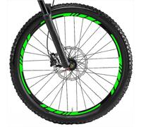Decalart Kit d'autocollants pour jantes de roues de vélo VTT de course et sport 26 27,5 28 29 pouces complet 2 roues autocollants filet rayures L001 (069 Vert FLUO, 28-29 pouces)