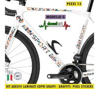 Decalart Lot de 13 autocollants pour cadre VTT Graffiti Pixel Art Sport Vélo de marche route route universel autocollants cache-rayures L317 (modèle G)