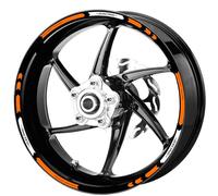 Decalart Lot de 14 autocollants jantes roues moto filetage racing FACTORY RACING universels compatibles avec toutes les roues de 16 17 18 pouces bandes L254 (orange)