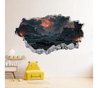 Décalcomanie Brisée 3D, Guerres De Chars Autocollant Amovible En Vinyle Art Peel And Stick, Ruines De La Ville Mural Filles Enfants Chambre Décor Mural Décor À La Maison 120x80cm